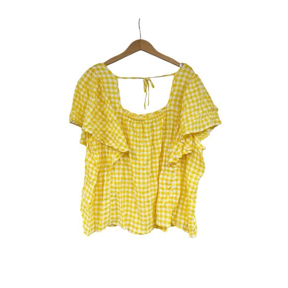 Old Navy Yellow Gingham Plaid Ruffle Tie Back Modest Linen Blend Top Womens 4XL - Picture 4 of 6